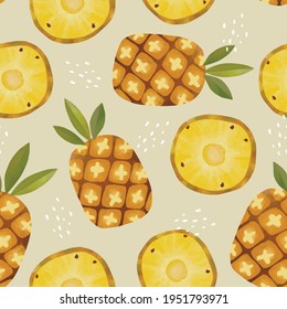 Seamless vector pattern with tropical fruits bright illustration floral pineapple