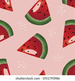 Seamless vector pattern with tropical fruits bright illustration floral watermelon