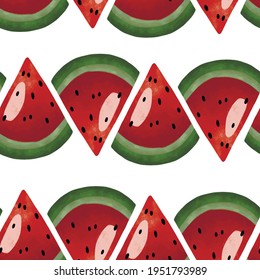 Seamless vector pattern with tropical fruits bright illustration floral watermelon