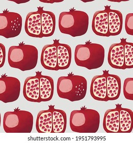 Seamless vector pattern with tropical fruits bright illustration floral pomegranate