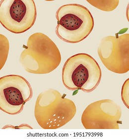 Seamless vector pattern with tropical fruits bright illustration floral peach