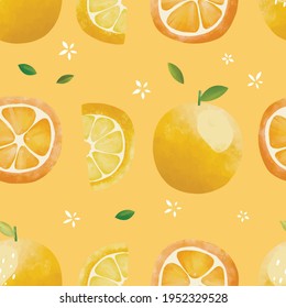Patrón vectorial sin foco con frutos tropicales ilustración brillante lima de limón floral cítrico naranja amarillo
