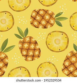 Seamless vector pattern with tropical fruits bright illustration floral pineapple