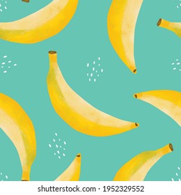 Patrón vectorial sin foco con frutos tropicales ilustración brillante plátanos florales amarillo