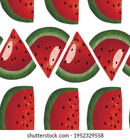 Seamless vector pattern with tropical fruits bright illustration floral watermelon