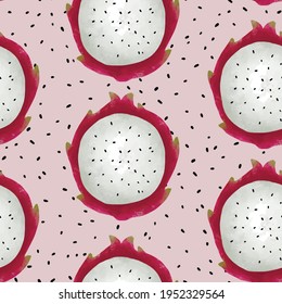 Seamless vector pattern with tropical fruits bright illustration floral dragon fruit