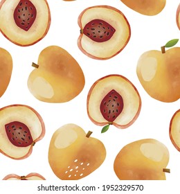Seamless vector pattern with tropical fruits bright illustration floral peach