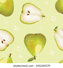 Seamless vector pattern with tropical fruits bright illustration floral apple pear