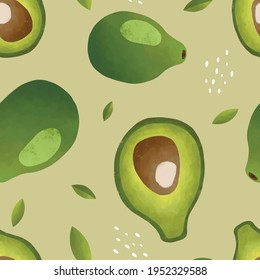 Nahtlose Vektormuster mit tropischen Früchten, helle Illustration florgrün Avocado