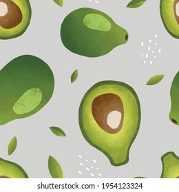 Seamless vector pattern with tropical fruits bright illustration floral green avocado