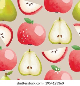 Seamless vector pattern with tropical fruits bright illustration floral apple pear
