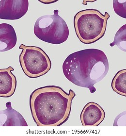 Seamless vector pattern with tropical fruits bright illustration floral purple figs