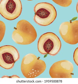 Seamless vector pattern with tropical fruits bright illustration floral peach