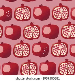 Seamless vector pattern with tropical fruits bright illustration floral pomegranate