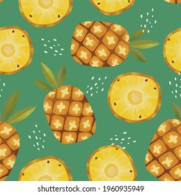 Patrón vectorial sin foco con frutos tropicales ilustración brillante piña floral