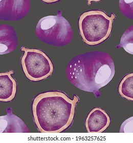 Seamless vector pattern with tropical fruits bright illustration floral purple figs