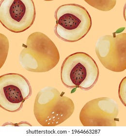 Seamless vector pattern with tropical fruits bright illustration floral peach