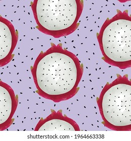 Seamless vector pattern with tropical fruits bright illustration floral dragon fruit