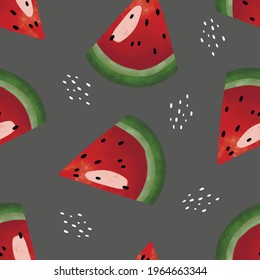 Seamless vector pattern with tropical fruits bright illustration floral watermelon