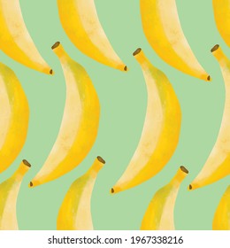 Nahtlose Vektormuster mit tropischen Früchten, helle Illustration Blumenbananen gelb