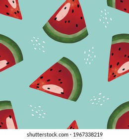 Seamless vector pattern with tropical fruits bright illustration floral watermelon