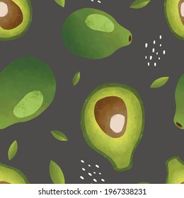Seamless vector pattern with tropical fruits bright illustration floral green avocado