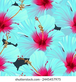 Seamless vector pattern. Tropical pattern. Hibiscus, flower of paradise. Summer pattern