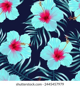 Seamless vector pattern. Tropical pattern. Hibiscus, flower of paradise. Summer pattern