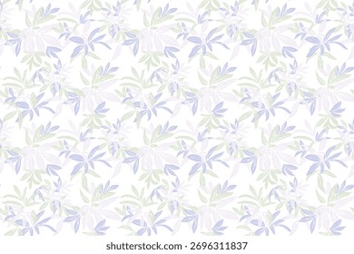 Padrão de vetor sem costura com folhas tropicais em tons pastel e macio em um fundo branco. Design botânico elegante para tecido, impressão, embalagem, papéis de parede, projetos de moda