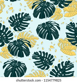 Seamless vector pattern tropical monstera leaf