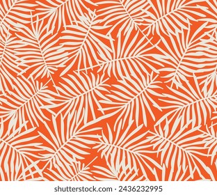 Seamless vector pattern. Tropical overlapping palm leaves background, botanical texture, textile