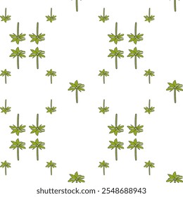 Seamless vector pattern with tropical palm trees natural ornament on transparent background