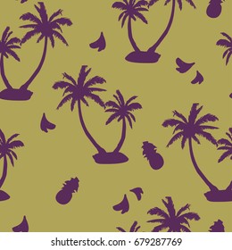 Seamless vector pattern with tropical palm trees, with pineapples and bananas