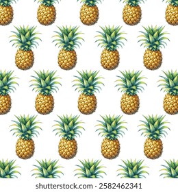 Seamless vector pattern with tropical pineapples repeating