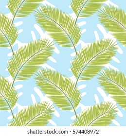 Seamless vector pattern. Tropical plants leaves pattern on the white background.