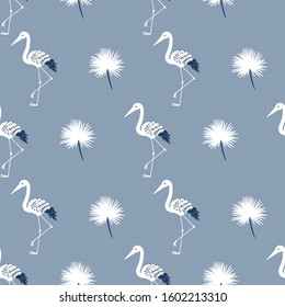 Seamless Vector Pattern Tropical Storks and dandelions for textile, fabric, print