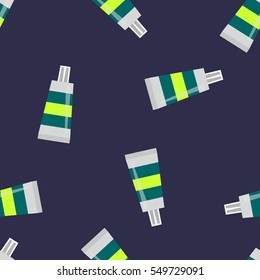 Seamless vector pattern with tubes of toothpaste for wrapping, kraft, fabric, textile, cards, decore, ceramic