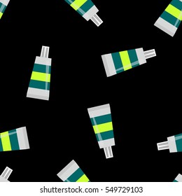 Seamless vector pattern with tubes of toothpaste for wrapping, kraft, fabric, textile, cards, decore, ceramic