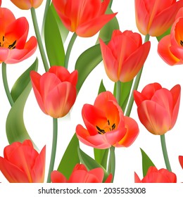 Seamless vector pattern from tulip. Spring background. Texture for printing on fabric, paper, textile
