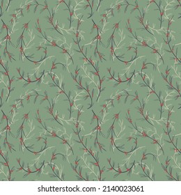 Seamless vector pattern. Pattern with twigs and berries. Floral background
