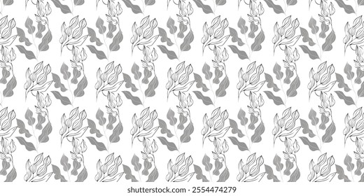 
Seamless vector pattern, twigs and leaves, for bed linen, wallpaper and texture