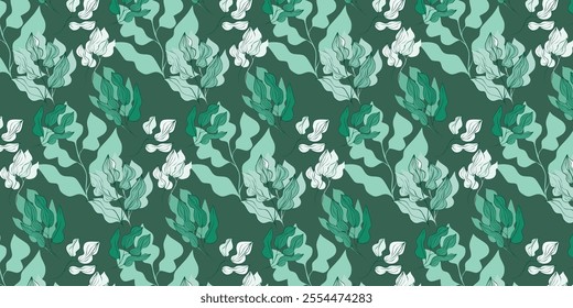 
Seamless vector pattern, twigs and leaves, for bed linen, wallpaper and texture