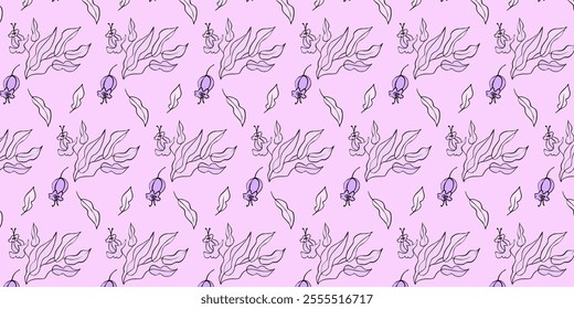 Seamless vector pattern, twigs and leaves, for bed linen, wallpaper and texture