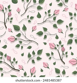 Seamless vector pattern of twigs with rosebuds. Seamless vector pattern of rose twigs with buds. Sprigs of roses with buds. Rosebuds.
