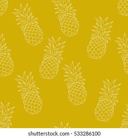 Seamless vector pattern. Two colors pineapple pattern on the bright yellow background.