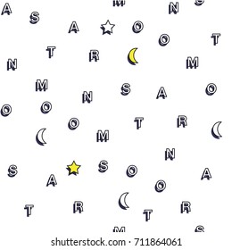 Seamless vector pattern with typo moon and star  on white . Background for dress, manufacturing, wallpapers, prints, gift wrap and scrapbook.