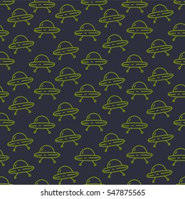 Seamless vector pattern with ufo, spaceship.Flying Saucers. Unknown Flying Object. Baby background.