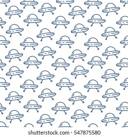 Seamless vector pattern with ufo, spaceship.Flying Saucers. Unknown Flying Object.