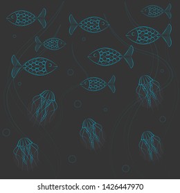 Seamless vector pattern. Underwater life
