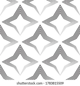 Seamless vector pattern of uneven black lines drawn by a pen in the form of stars or rhombuses. Geometric pattern, texture for textile or wallpaper. Stock vector